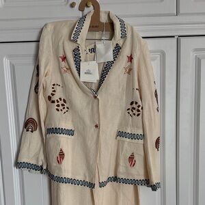 Embroidered Cream Jacket with Nautical Accents